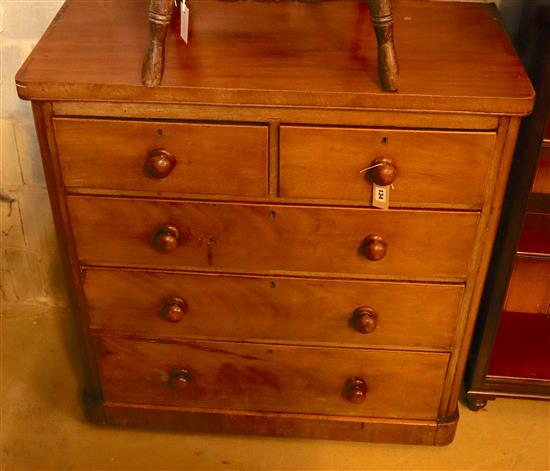 A Victorian mahogany chest of three long and two short drawers, width 100cm, depth 47cm, height 105.5cm